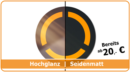 HOFA-Media Premium-Veredelungen Vergleich Hochglanz zu Seidenmatt (Folienkaschierung)